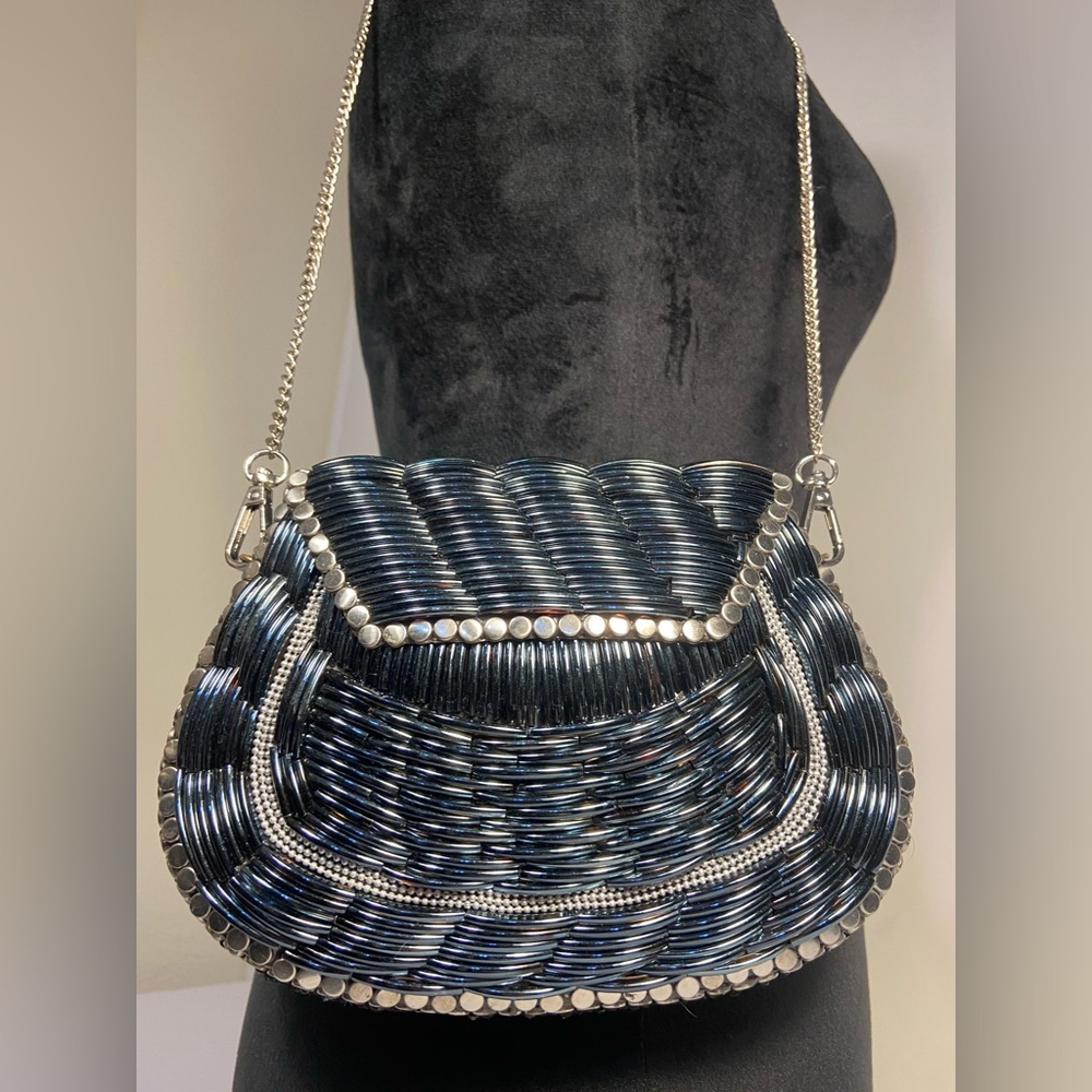 🔥SALE Ramla ~ Gorgeous Artisan Handcrafted Bag Silver Blue Black & Brass Tones ✨ - Picture 2 of 15